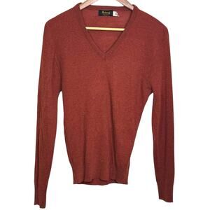 Vintage Botany Size Medium V-Neck Pullover 100% Acrylic Burnt Orange Sweater